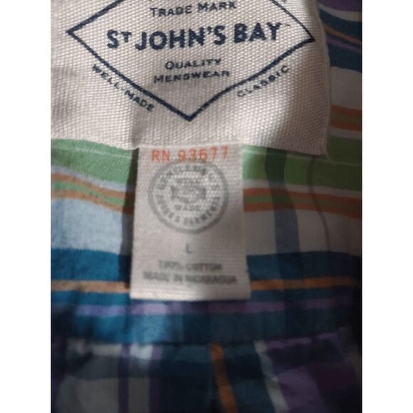 St Johns Bay Shirt Men's Large Blue Green Plaid Button Front‎ Short Sleeve - Picture 5 of 6